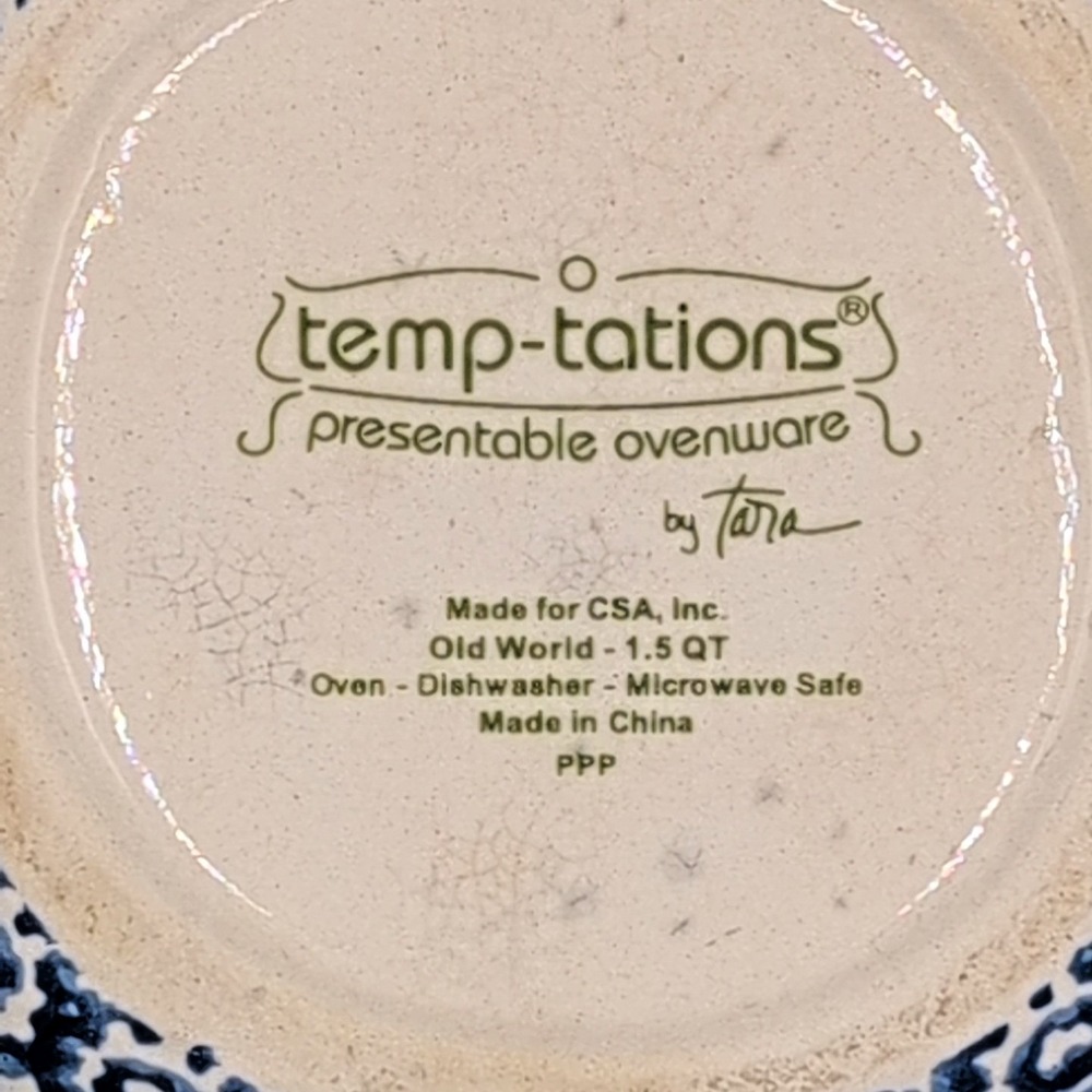 Temptations by Tara Cup Square 6 x3 Bowl Old World Royal Blue Floral - Microwave - Picture 5 of 8